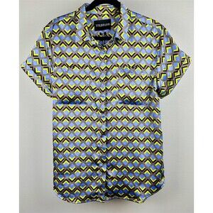 Wildfang Empower Satin Button-Up Short Sleeve Shirt Dizzy Geometric- NWT